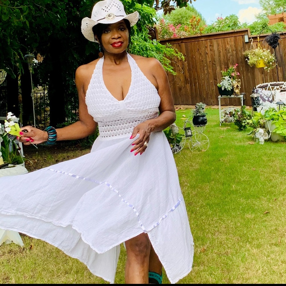 Bohemian White Halter Top Crochet Dress